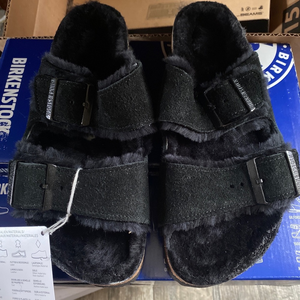 Birkenstock arizona shearling black suede NWT 38